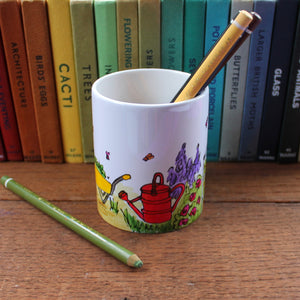 Gardener's hand painted pen pot by Laura Lee Designs Cornwall