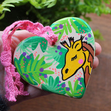 Load image into Gallery viewer, Giraffe heart hand painted zoo animal heart by Laura Lee Cornwall