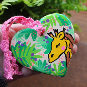 Giraffe heart hand painted zoo animal heart by Laura Lee Cornwall