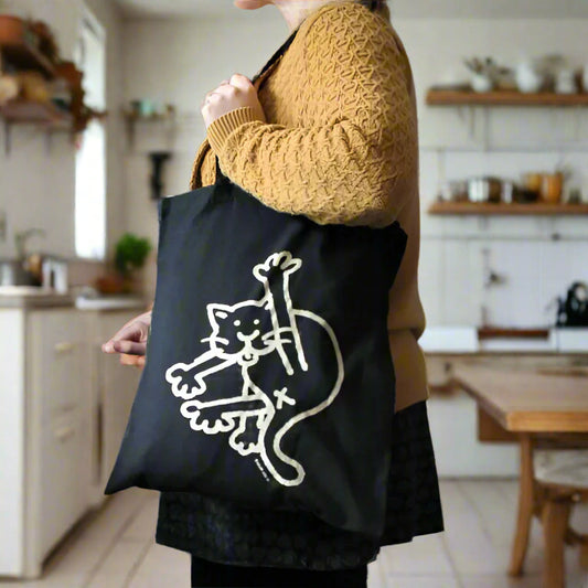 Laura Lee Designs Black Glitter Funny Gift Cat Bum Tote Bag
