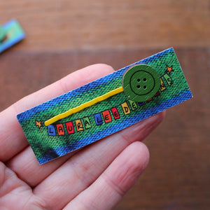 Green and yellow button hairslide by Laura Lee Designs Cornwall