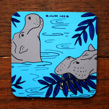 Load image into Gallery viewer, Cute hippos in water coaster by Laura Lee Designs Cornwall Heat proof colourful homewares