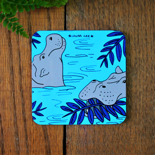 Hippo coaster in blue Laura Lee designs Cornwall