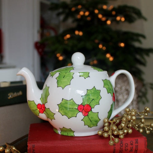 Holly & Berries Teapot - Hand Painted - Fine China - Christmas Tableware