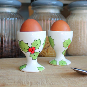 Hand painted Holly Egg cup by Laura Lee designs Cornwall