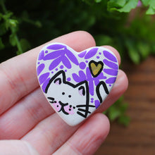 Load image into Gallery viewer, Purple ferns and a gold heart white cat magnet 
