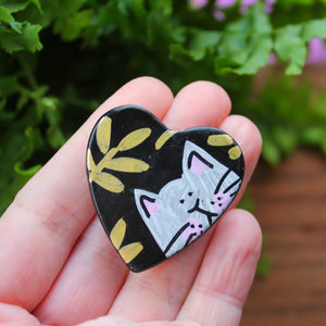 Black heart with gold ferns and a white cat magnet by Laura Lee Designs 