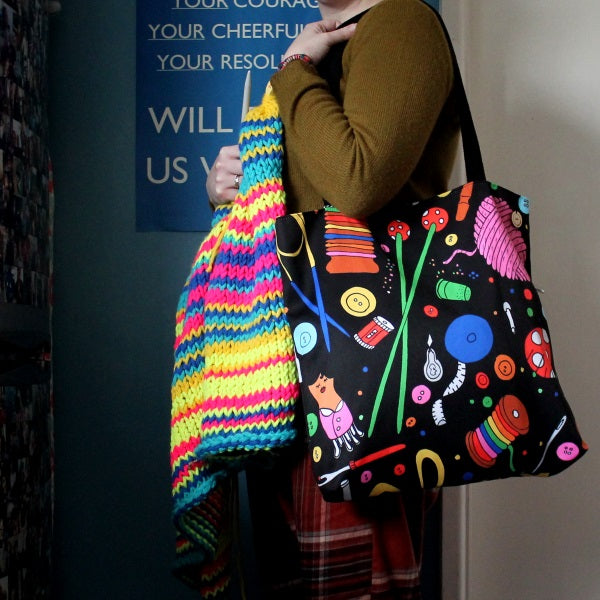 Black rainbow luxury tote colourful craft storage from UK designer Laura Lee