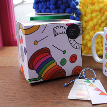 Load image into Gallery viewer, Knitters mug in colourful gift box by Laura Lee Designs in Cornwall UK