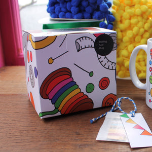 Knitters mug in colourful gift box by Laura Lee Designs in Cornwall UK
