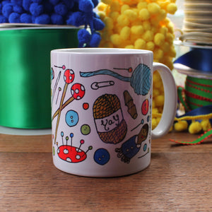 colourful knitting mug by Laura Lee Design Cornwall