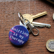 Load image into Gallery viewer, Knitting is my therapy galaxy keyring by Laura Lee Designs 