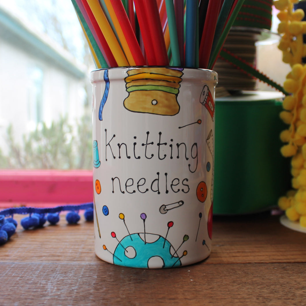 Colourful knitting needle storage by Laura lee designs Cornwall