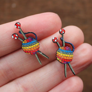 Rainbow knitters yarn earrings by Laura Lee Designs 