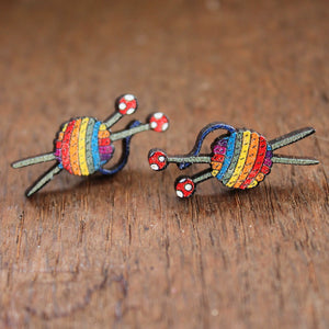 Rainbow knitters yarn earrings by Laura Lee Designs 