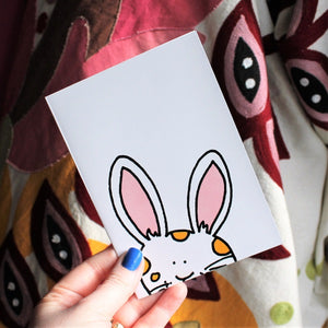 Cute white bunny postcard by Laura Lee Designs in Cornwall