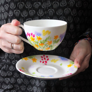 Meadow flowers teacup and saucer by Laura Lee designs 