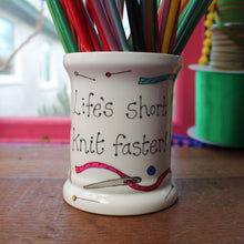 Load image into Gallery viewer, Life&#39;s short knit faster funny needle and hook storage jar for knitters