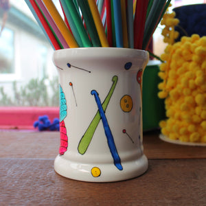 Lifes short knitting needle storage jar by Laura Lee designs