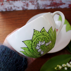 Big cup and saucer Lily of the valley by Laura lee Designs Cornwall