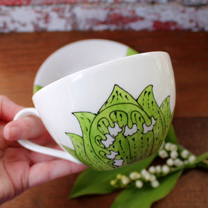 Jumbo teacup Lily of the valley by Laura lee Designs Cornwall