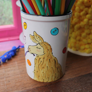 Cute llama knitting needle storage jar