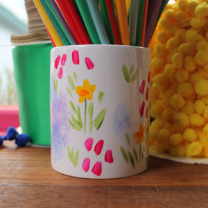 Pretty floral storage jar for crochet and knitting by Laura Lee Designs hand painted in Cornwall