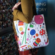 Load image into Gallery viewer, White rainbow luxury tote craft storage for knitting and sewing by Laura Lee Designs 