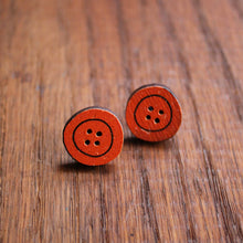 Load image into Gallery viewer, Orange wooden button studs by Laura Lee Designs 