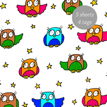 Load image into Gallery viewer, Colourful owl wrapping paper by Laura Lee Designs 100% recyclable 