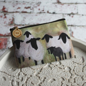 Light green Suffolk sheep zip purse Laura Lee Designs Cornwall