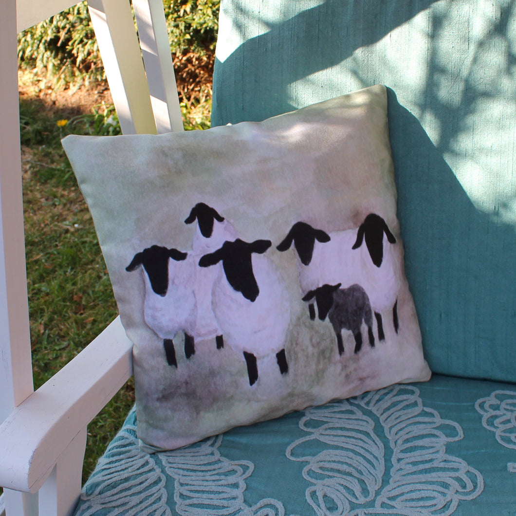 Pastel watercolour sheep cushion by Laura Lee Designs in Cornwall