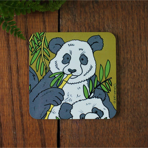 cute panda gift coaster with cork backing by Laura Lee designs Cornwall colourful gifts and homewares