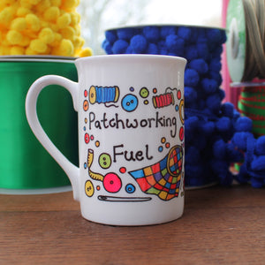 Patchworking fuel fine china mug by Laura Lee Designs Cornwall