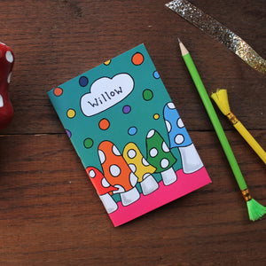 Personalised toadstool notebook by Laura Lee Designs Rainbow mushrooms