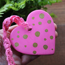 Load image into Gallery viewer, Black Cat Pink Kitty Heart - Made You Smile - Hand Painted - Ceramic - Ornament - Cat Decoration