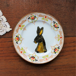 Black rex rabbit vintage pimp plate by Laura Lee Designs Cornwall