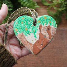 Load image into Gallery viewer, Brown pony heart by Laura lee Designs hand painted ceramic heart