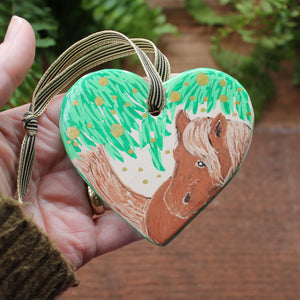 Brown pony heart by Laura lee Designs hand painted ceramic heart