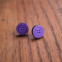 Load image into Gallery viewer, Purple wooden button stud earrings by Laura Lee Designs 