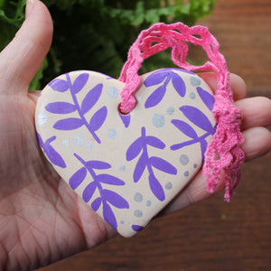 Leafy dinosaur heart in pink and purple