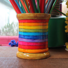 Load image into Gallery viewer, Back of rainbow storage vase by Laura Lee Designs Cornwall