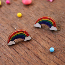 Load image into Gallery viewer, Wooden rainbow earrings by Laura Lee