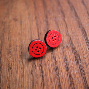 Red wooden button studs by Laura Lee Designs 