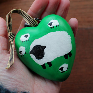 Green sheep ceramic heart