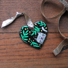 Load image into Gallery viewer, Black Cat Heart  - Hand Painted - Ceramic - Ornament - Cat Decoration