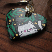 Load image into Gallery viewer, Black Cat Heart  - Hand Painted - Ceramic - Ornament - Cat Decoration