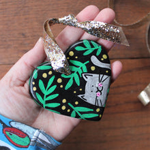 Load image into Gallery viewer, Black Cat Heart  - Hand Painted - Ceramic - Ornament - Cat Decoration
