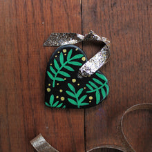 Load image into Gallery viewer, Black Cat Heart  - Hand Painted - Ceramic - Ornament - Cat Decoration
