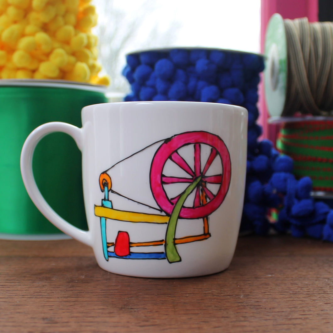 Spinning fuel hand painted colourful mug by Laura Lee Designs 